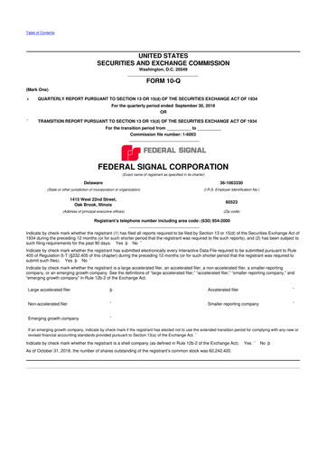 Thumbnail Federal Signal 10-Q Quarterly Report FY2018 