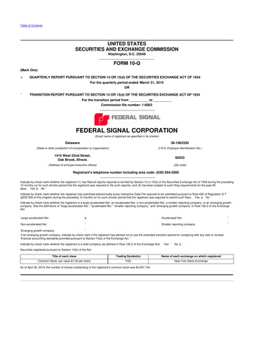 Thumbnail Federal Signal 10-Q Quarterly Report FY2019 