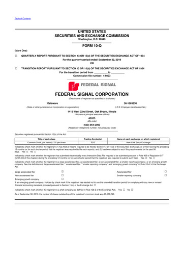 Thumbnail Federal Signal 10-Q Quarterly Report FY2019 