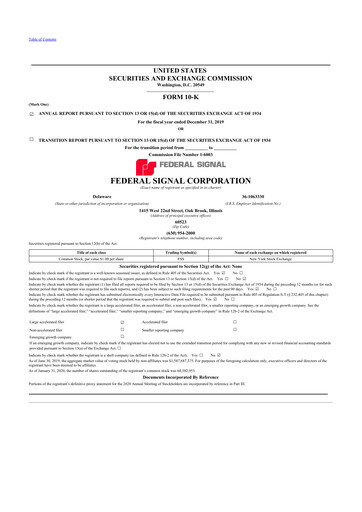 Thumbnail Federal Signal 10-K Annual Report 2019