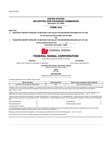 Thumbnail Federal Signal 10-Q Quarterly Report FY2020 
