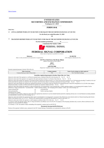 Thumbnail Federal Signal 10-K Annual Report 2020