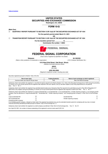 Thumbnail Federal Signal 10-Q Quarterly Report FY2021 