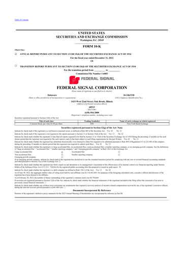 Thumbnail Federal Signal 10-K Annual Report 2022