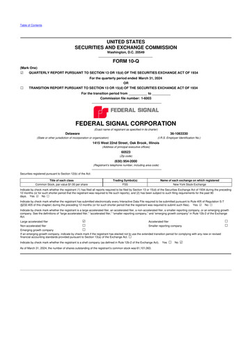 Thumbnail Federal Signal 10-Q Quarterly Report FY2024 