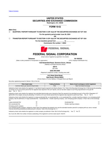 Thumbnail Federal Signal 10-Q Quarterly Report FY2024 