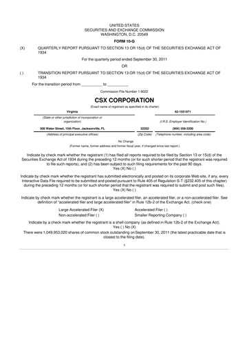 Thumbnail CSX Corporation 10-Q Quarterly Report FY2011 
