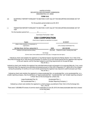 Thumbnail CSX Corporation 10-Q Quarterly Report FY2012 