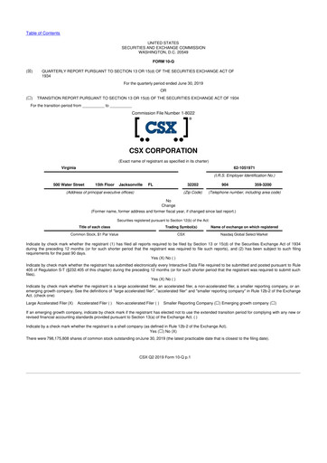 Thumbnail CSX Corporation 10-Q Quarterly Report FY2019 