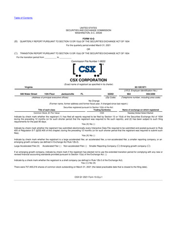 Thumbnail CSX Corporation 10-Q Quarterly Report FY2021 