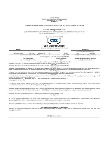 Thumbnail CSX Corporation 10-K Annual Report 2021