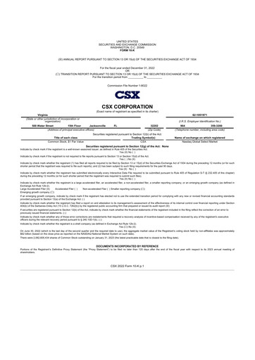 Thumbnail CSX Corporation 10-K Annual Report 2022