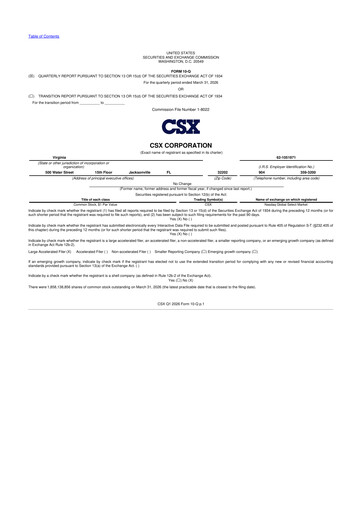 Thumbnail CSX Corporation 10-Q Quarterly Report FY 