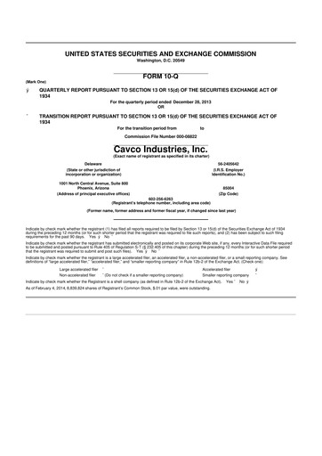 Miniature Cavco Industries 10-Q Rapport trimestriel 2014 