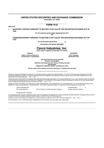 Miniature Cavco Industries 10-Q Rapport trimestriel 2018 