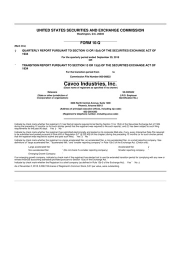 Miniature Cavco Industries 10-Q Rapport trimestriel 2019 