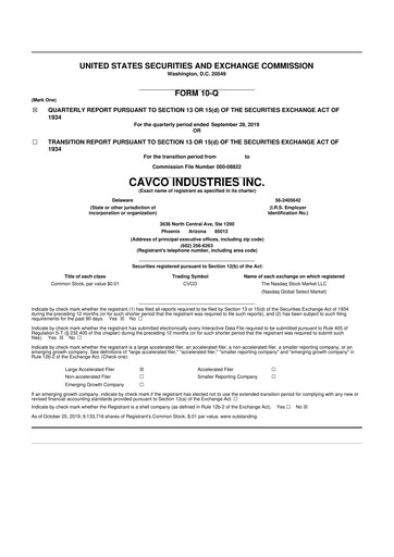 Miniature Cavco Industries 10-Q Rapport trimestriel 2020 
