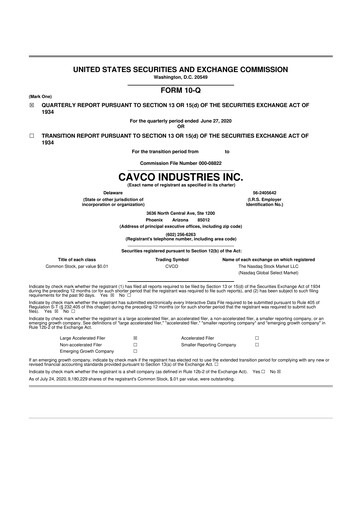 Miniature Cavco Industries 10-Q Rapport trimestriel 2021 