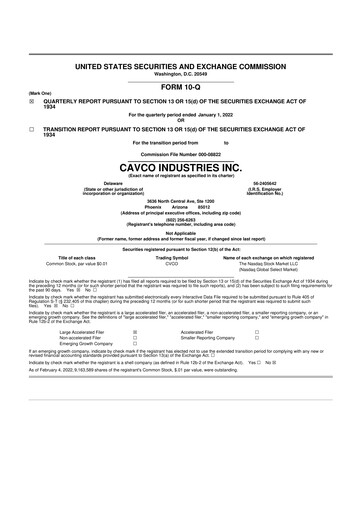 Miniature Cavco Industries 10-Q Rapport trimestriel 2022 