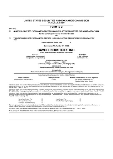 Miniature Cavco Industries 10-Q Rapport trimestriel 2023 