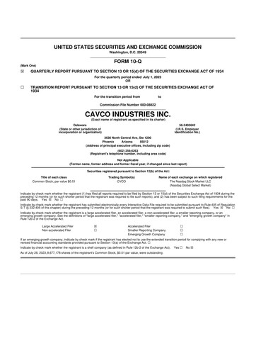 Miniature Cavco Industries 10-Q Rapport trimestriel 2024 