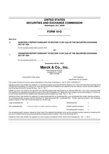 Thumbnail Merck 10-Q Quarterly Report FY2018 