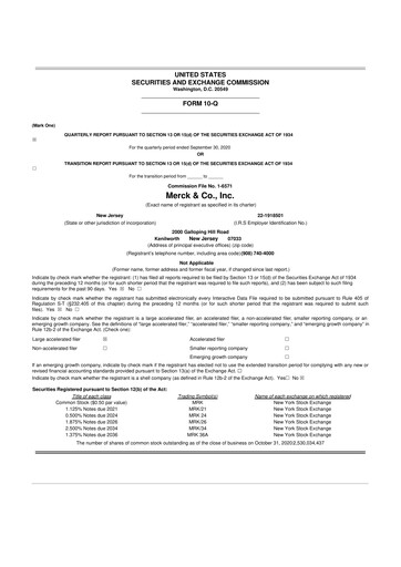 Thumbnail Merck 10-Q Quarterly Report FY2020 