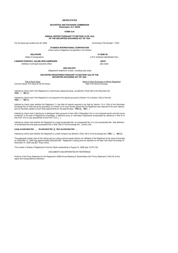 Vorschaubild Standex International 10-K Jahresbericht 