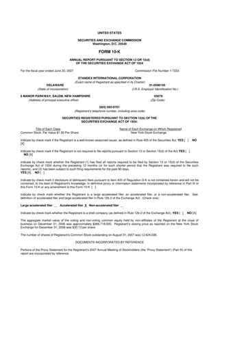 Vorschaubild Standex International 10-K Jahresbericht 