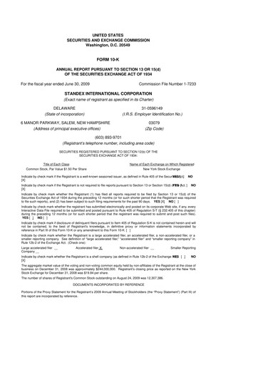 Thumbnail Standex International 10-K Annual Report 