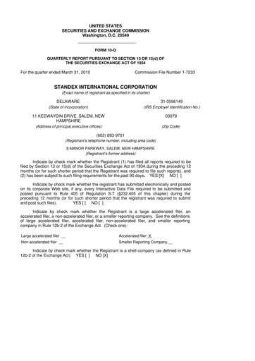 Thumbnail Standex International 10-Q Quarterly Report FY 