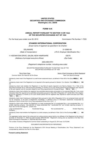 Vorschaubild Standex International 10-K Jahresbericht 