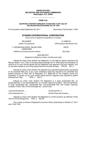Thumbnail Standex International 10-Q Quarterly Report FY 