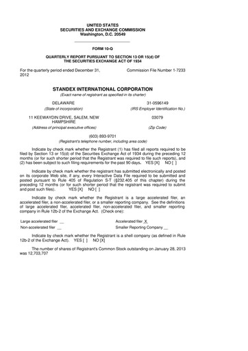 Thumbnail Standex International 10-Q Quarterly Report FY 