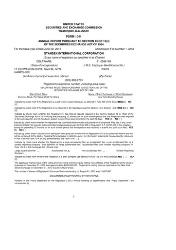 Vorschaubild Standex International 10-K Jahresbericht 2013