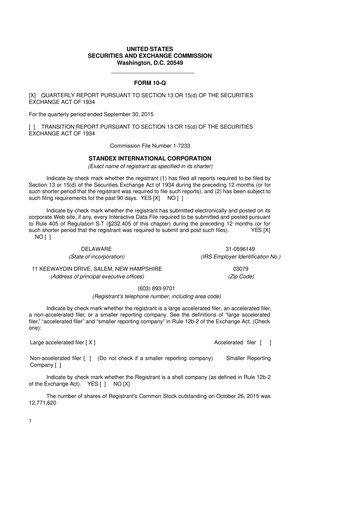 Thumbnail Standex International 10-Q Quarterly Report FY 