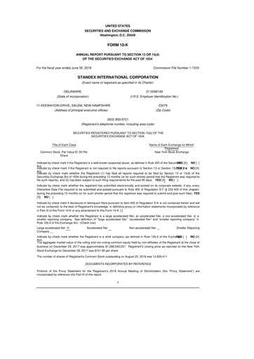 Vorschaubild Standex International 10-K Jahresbericht 2018