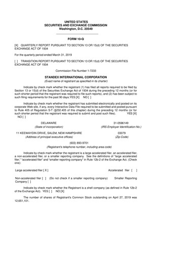 Thumbnail Standex International 10-Q Quarterly Report FY 