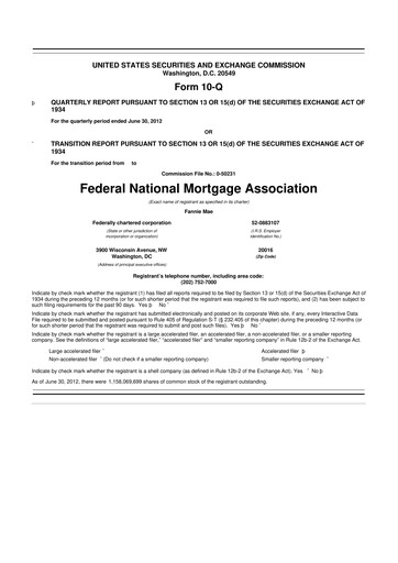 Miniature Fannie Mae
 10-Q Rapport trimestriel 2012 