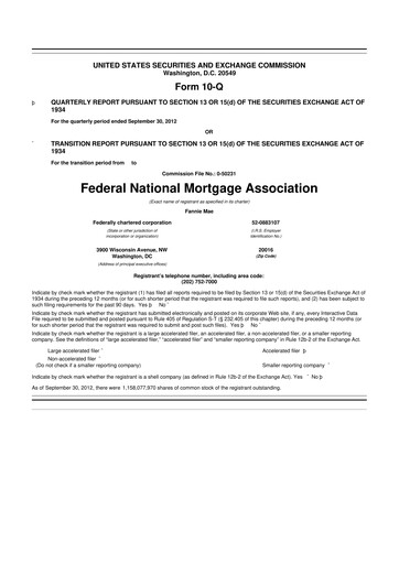Miniature Fannie Mae
 10-Q Rapport trimestriel 2012 