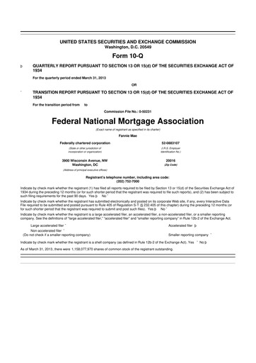 Miniature Fannie Mae
 10-Q Rapport trimestriel 2013 