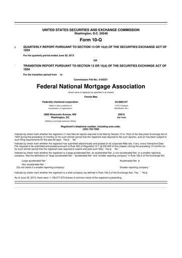 Miniature Fannie Mae
 10-Q Rapport trimestriel 2013 
