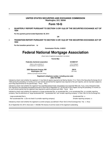Miniature Fannie Mae
 10-Q Rapport trimestriel 2014 