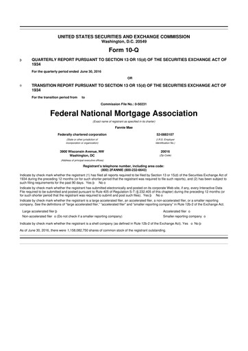 Miniature Fannie Mae
 10-Q Rapport trimestriel 2016 