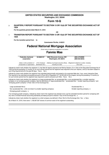 Miniature Fannie Mae
 10-Q Rapport trimestriel 2018 