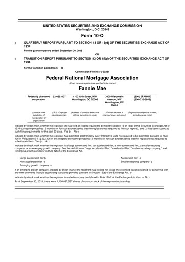 Miniature Fannie Mae
 10-Q Rapport trimestriel 2018 