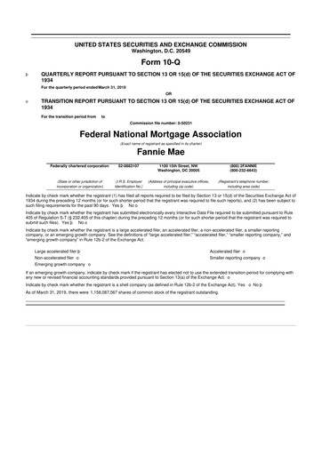 Miniature Fannie Mae
 10-Q Rapport trimestriel 2019 