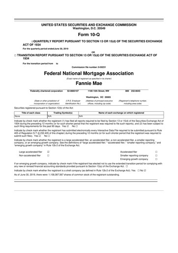 Miniature Fannie Mae
 10-Q Rapport trimestriel 2019 
