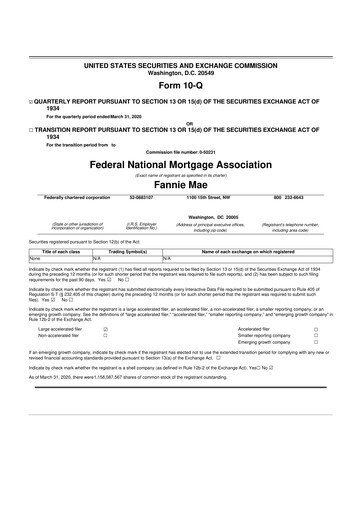 Miniature Fannie Mae
 10-Q Rapport trimestriel 2020 