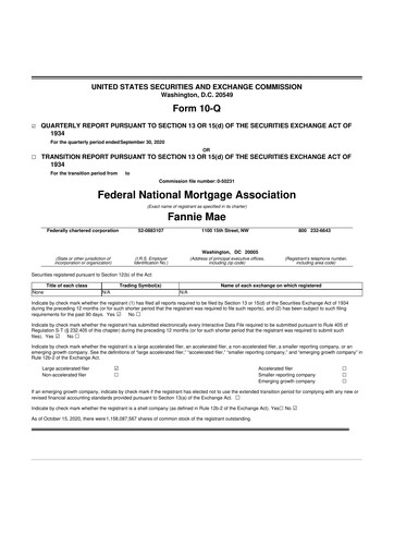 Miniature Fannie Mae
 10-Q Rapport trimestriel 2020 